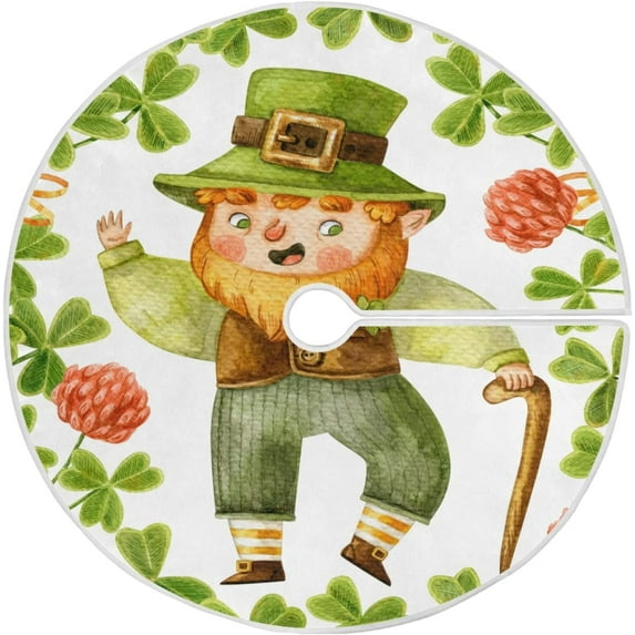 FMSHPON Clover Gnomes Xmas Christmas Tree Skirt Stand Mat for Holiday Party Decoration Indoor Outdoor 48 inches
