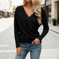 thumbnail image 2 of Women's Casual Knit Sweater Long Sleeve Solid Color V-Neck Criss Cross Shirts Fall Winter Stretchy Comfy Business Work Tops, 2 of 6