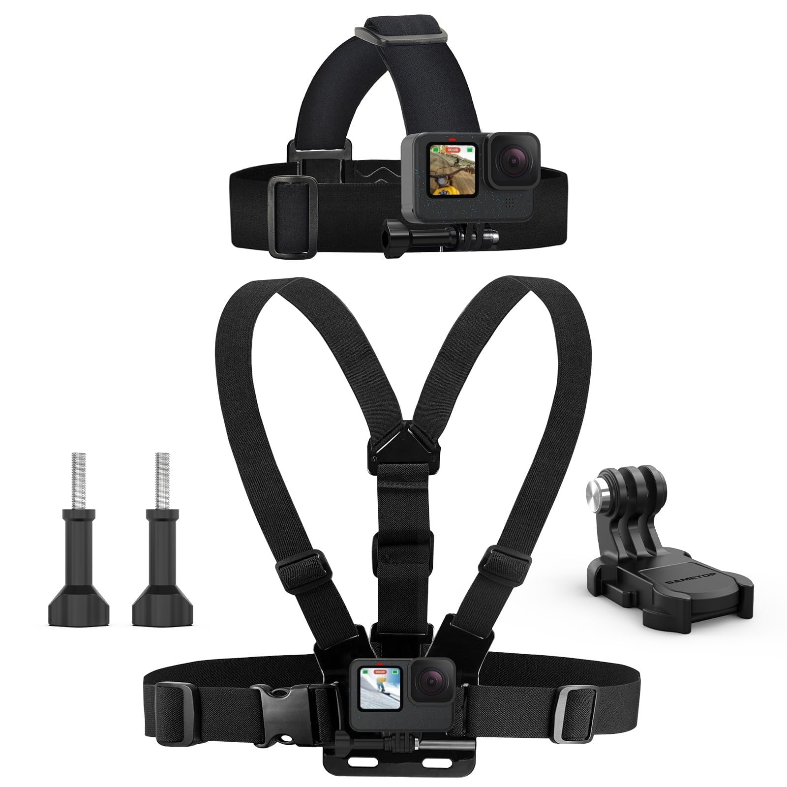 Head Mount Strap Chest Mount Harness Chesty Kit Compatible with GoPro Hero 13,12,11,10,9,8,7,6,5,4,Session,3+,3,2,1,Hero (2018),Fusion,Max,DJI Osmo Action Cameras