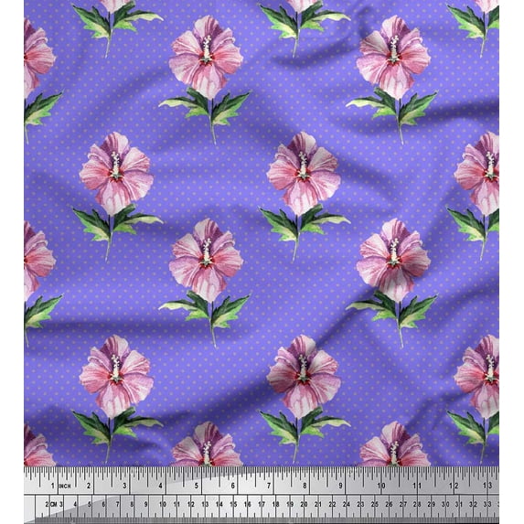Soimoi Purple Moss Georgette Fabric Dot & Floral Fabric Prints By Yard 44 Inch Wide
