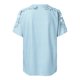 thumbnail image 5 of Top de manga corta de encaje y croché para mujer - Blusa informal de cuello redondo, poliéster, diseño con hombros al aire, corte holgado, ropa de primavera/verano, tallas S-XXL, contorno de pecho, 5 of 5