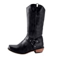 thumbnail image 1 of Womens Cowboy Motorcycle Riding Boots Winter Fall Leather Square Toe Wide Mid Calf Western Cowgirl Booties, 1 of 4