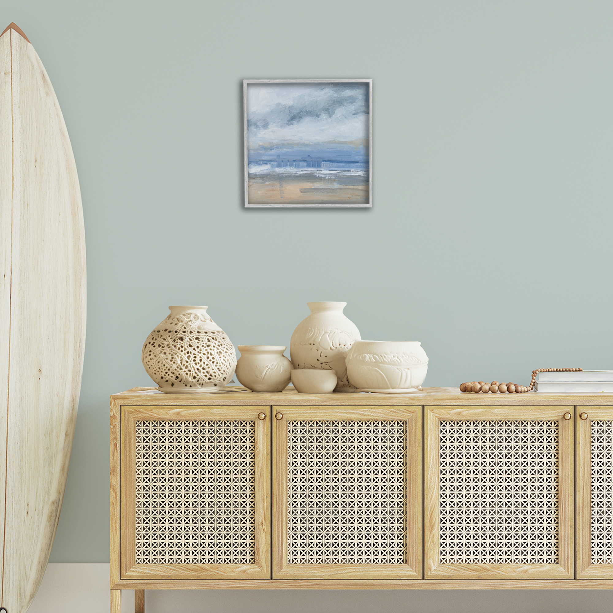 Stupell Industries Abstract Beach Scenery Coastal Painting Gray Framed Art Print Wall Art, 17 x 17