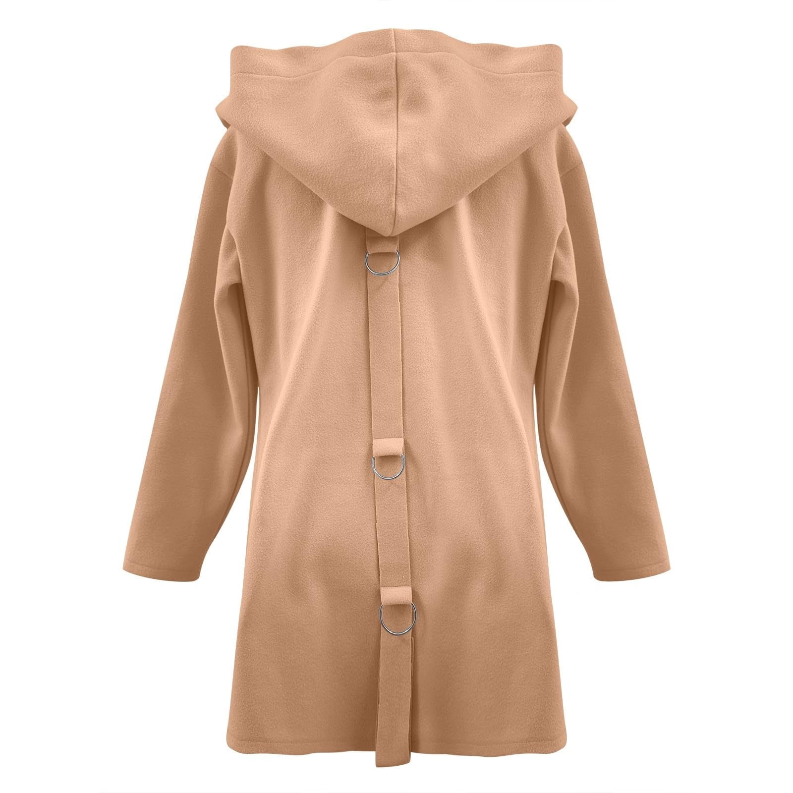 Womens Wool Peacoats with Hooded and Pockets Plus Size S-5X Snap-Button Up Coats Ladies Casual Solid Long Sleeve Comfort Outerwear