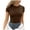 Café, variante sur Lixiuxyad T-Shirts d'Été à Manches Courtes pour Femmes, Col Rond, Côtelé, Coupe Ajustée, Chandails Décontractés, Tee, T-Shirt, Brun, TTG