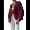 thumbnail image 2 of Suéter de Crochet Corto con Frontal para Mujer, Cuello en V Asimétrico, Suéter de Punto con de Murciélago de Gran Tamaño Vino Tinto L, 2 of 10