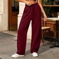 thumbnail image 5 of Warm Baggy Sports Sweatpants for Women Elastic Drawstring Waist Loose Fit Solid Color Casual Lounge Everyday Pants with Pockets, 5 of 9