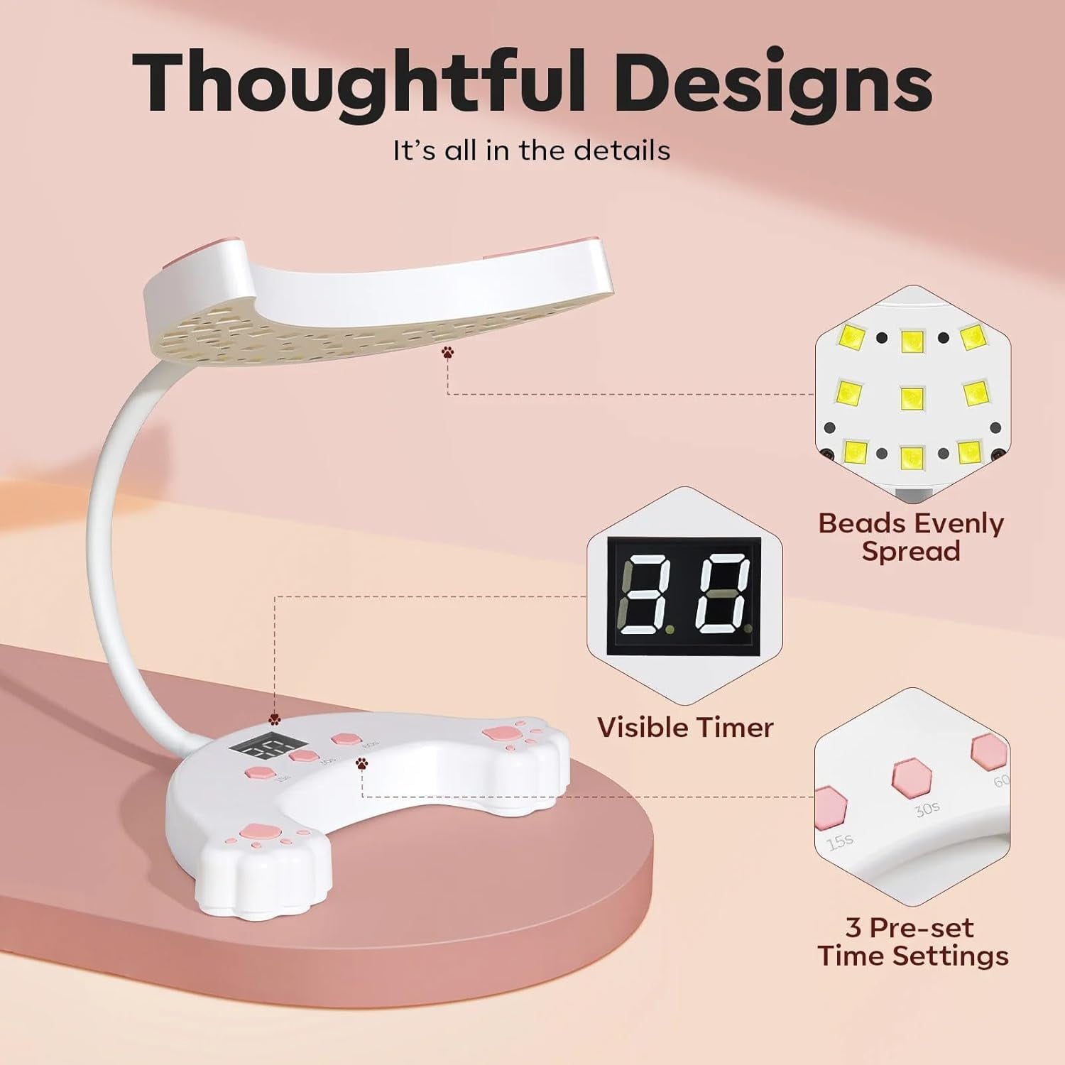 modelones UV LED Nail Lamp, Gooseneck UV Light for Gel Nails, 48 W Nail Light for Gel Nail Polish with 3 Timers and LCD Display, LED Nail Lamp for Fast Curing