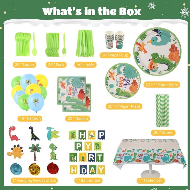 Dinosaur Party Supplies 164 Piece Decorations Kit, 24 Serves Dinosaur ...