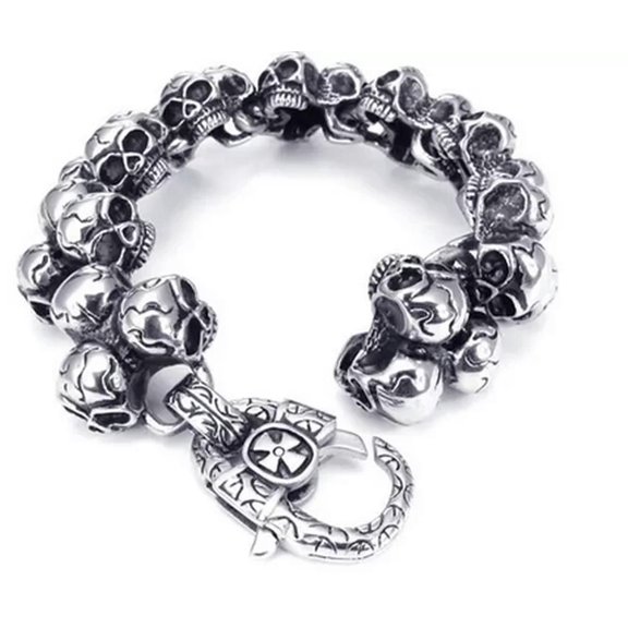 HOOUN 316L Stainless Steel Men's Skull Heads Bracelet Biker Chain Good jewelry Heavy