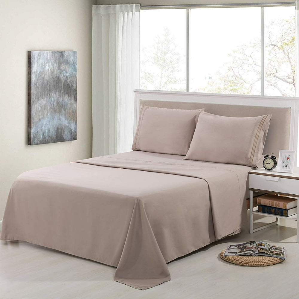 Plain Microfiber Bed Sheet Set(Taupe, King) Deep Pocket Ultra Soft 4