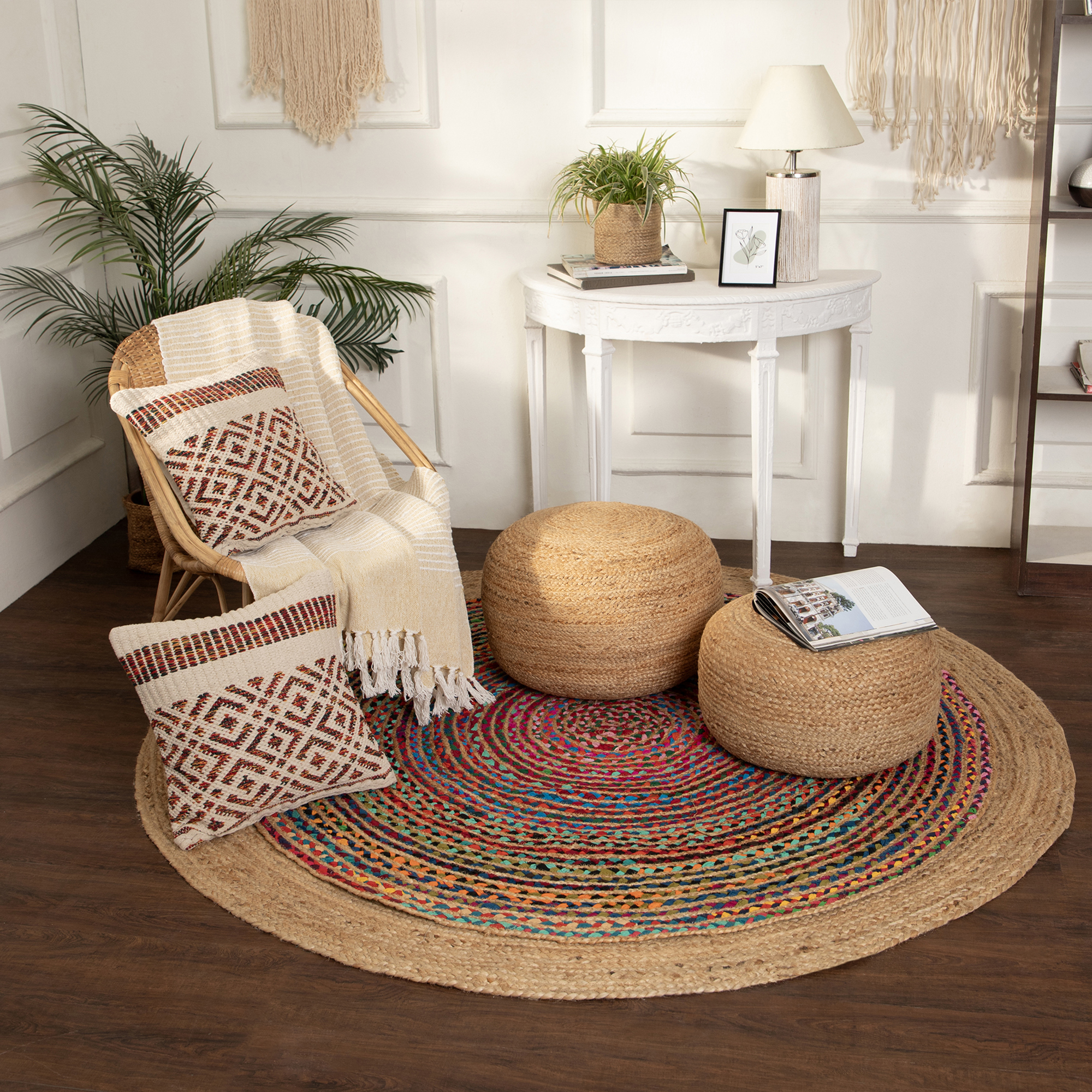 Redearth Jute Circular Pouf Ottoman, Natural photo 2