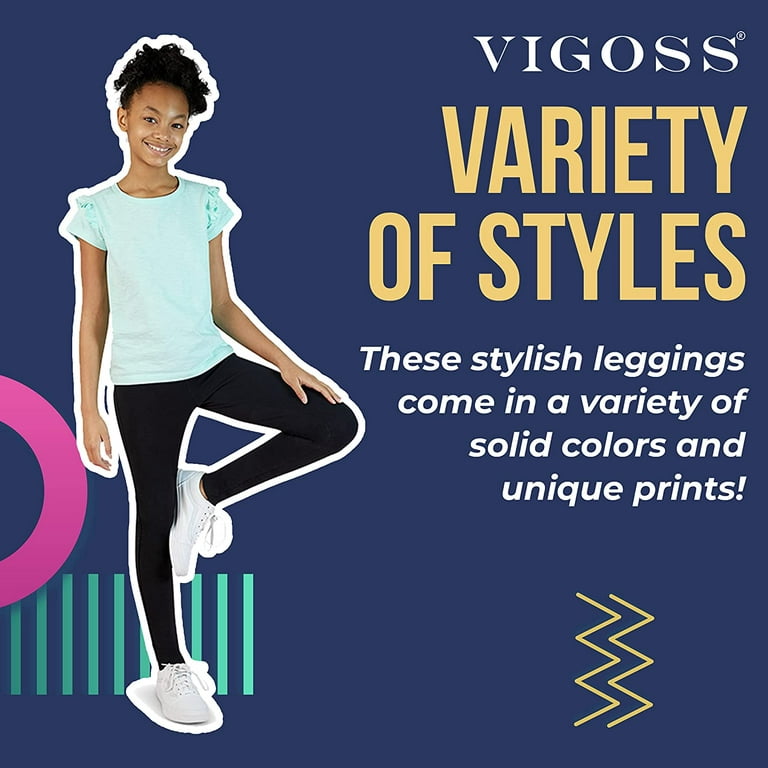 VIGOSS 4 Pack Leggings for Girls  Soft Stretch Cotton and Stylish, Solid  Colors and Patterns 