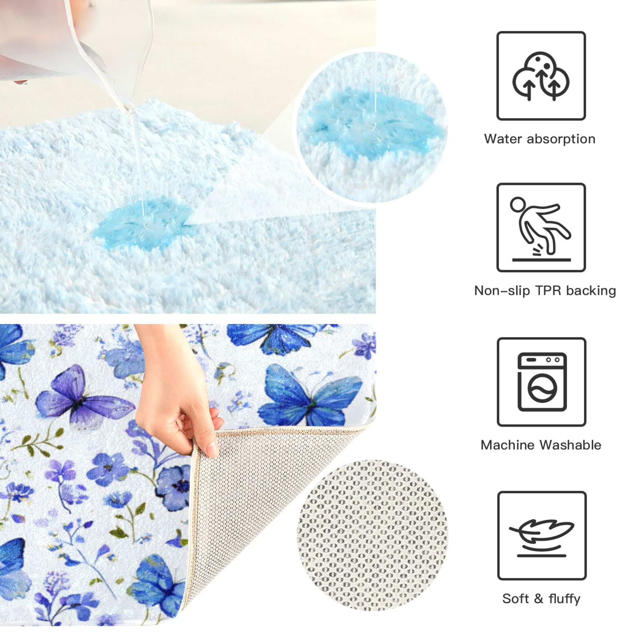 RMDQTR 2PCs Bathroom Rugs Set Plush Toilet Base Mat 16" × 24" Bath Mat and 20" × 24" U Shape Soft Rugs Non Slip Absorbent