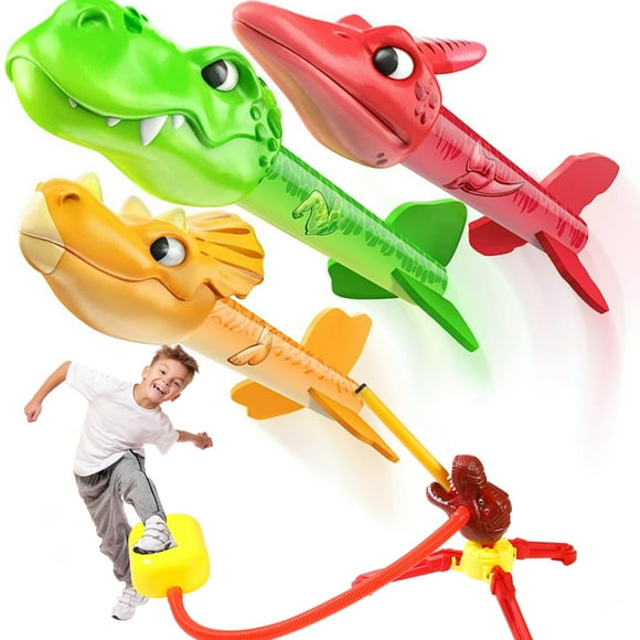 KEINXSCA Jouets Lance-Roquettes pour Enfants de 4 à 12 Ans - Lance-Roquettes Dinosaures avec 3 Fusées à Lancer, Plaisir en Plein Air, Jouet Éducatif STIM, Ensemble de Fusées à Thème Dinosaure