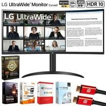 LG 34WR55QK-B 34" Curved UltraWide WQHD HDR 10 100Hz Monitor with USB Type-C Bundle with Elite Suite 18, 2x HDMI Cable and Deco Gear CPS Exclusive 26 Month Protection Pack (BEACH-CPS-26M500)