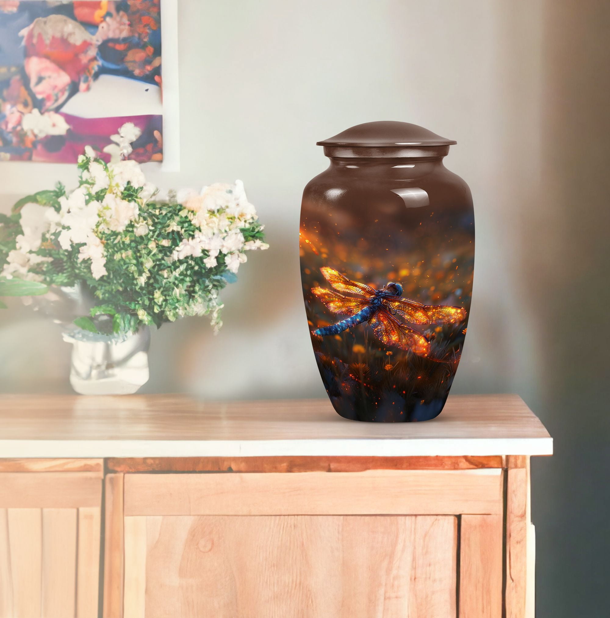 Fiery Dragonfly Dreams Unique Urns For Human Ashes - Cremation Urn Human Ashes - Urn For Ashes For Women & Men - Urns For Human Ashes Large Adult - Urns For The Ashes (Size -10inch)