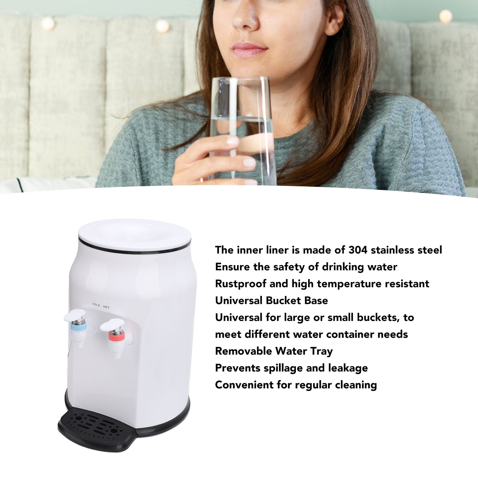 NFTIGB Hot and Cold Water Dispenser, Top Loading Countertop Water Cooler for Home Office, 14.17 x 9.84 x 9.84 inches / 36 x 25 x 25 cm, White