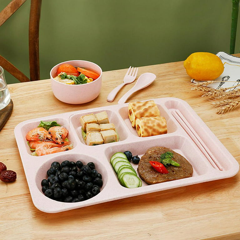8 Pcs Large 12 Inch Unbreakable Divided Plates Section Plates Kids Food  Tray 5 Compartment Plates Wheat Straw Toddlers Lunch Trays for Kid Toddler