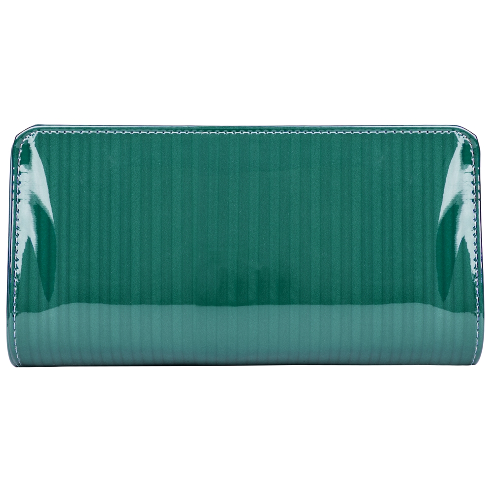 Women's Teal Striped Patent Leather Wallet with Card Holder Organizers and Convertible Golden Chain Wristlet