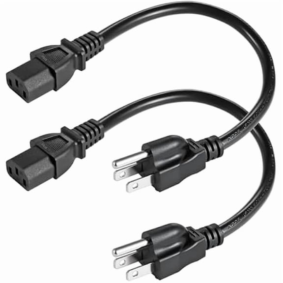 can [2-Pack] 1FT Premium Replacement AC Power Cord - 18AWG Universal 3 Prong Computer TV Power Cord for NEMA 5-15P to IEC320 C13 Cable, 0.3M / Black (1 FT)