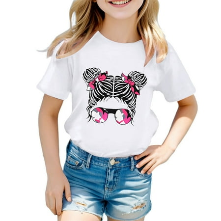 

Girls Summer CasualTops 1-White Kid Girls Cute Print Graphic Round Neck Short Sleeve Tee Summer Casual T Shirt Tops 140