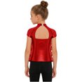 thumbnail image 3 of Manyakai T-Shirt à Manches Courtes pour Filles, Paillettes Scintillantes, Salsa Samba Rumba, Jazz Moderne Hip-Hop, Rouge, 14, 3 of 6