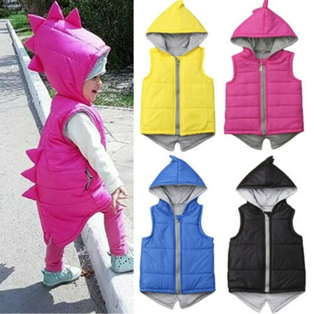 

AmShibel Kids Baby Boys Girls Sleeveless Zipper Dinosaur Hooded Vest Coat Jacket Winter Toddler Thick Outwear 1-7 Years
