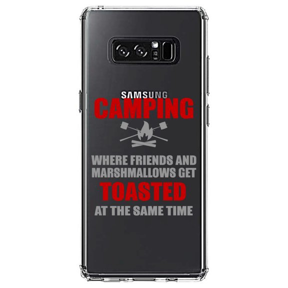 DistinctInk Clear Shockproof Hybrid Case for Samsung Galaxy Note 8 - TPU Bumper Acrylic Back Tempered Glass Screen Protector - Camping - Friends & Marshmallows Get Toasted