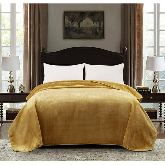 Chezmoi Collection Heavy Thick Korean Style Faux Mink Blanket Single Ply 9 Lbs, 750GSM Silky Soft Plush Raschel Mink Blanket, 85" x 95" Asia King Size, Solid Gold