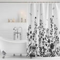thumbnail image 3 of Grey Botanical Shower Curtain, Waterproof Shower Curtains for Bathroom, Dragonfly Flower Leaf Retro Ink Style Washable Fabric Bathtub Curtain Set Bath Decor with 12 Hooks 72"x78", 3 of 8