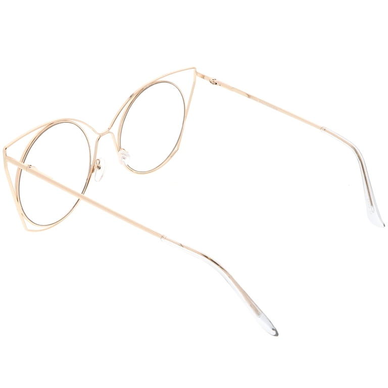 Oversize Slim Metal Cutout Cat Eye Glasses With Clear Flat  display picture 2