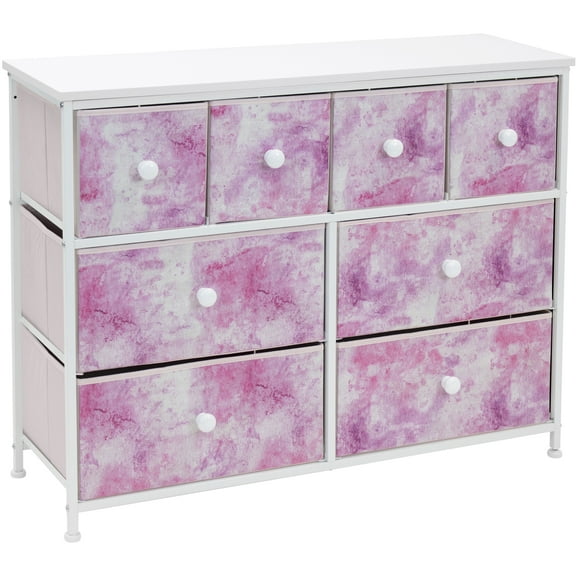 Sorbus Fabric Dresser for Kids Bedroom - Chest of 8 Drawers, Storage Tower, Clothing Organizer, for Closet, for Playroom, for Nursery, Steel Frame, Fabric Bins - Knob Handle (Tie-dye Pink)
