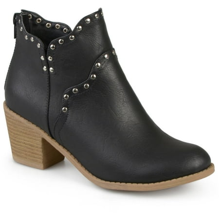 Womens Faux Leather Stacked Heel Studded Boots Womens Faux Leather Stacked Heel Studded Boots