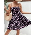 thumbnail image 2 of Women'S Floral Print Ruched Sleeveless Ruffle Hem A Line Swing Dress Black XS, 2 of 7
