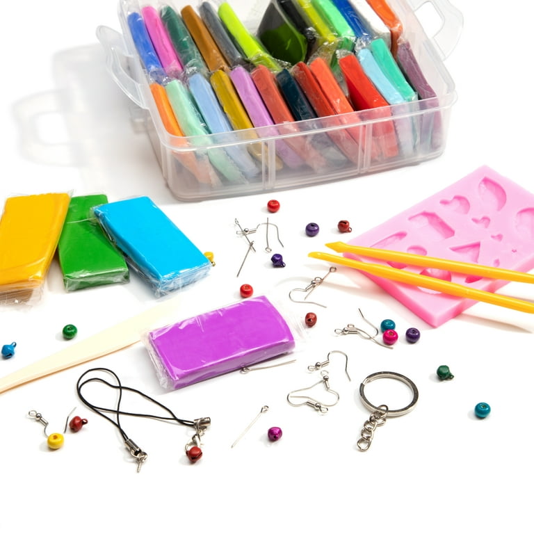 CousinDIY Polymer Clay Jewelry Making Kit with Case, Tools, Molds,  Accessories and 50 Colors! 