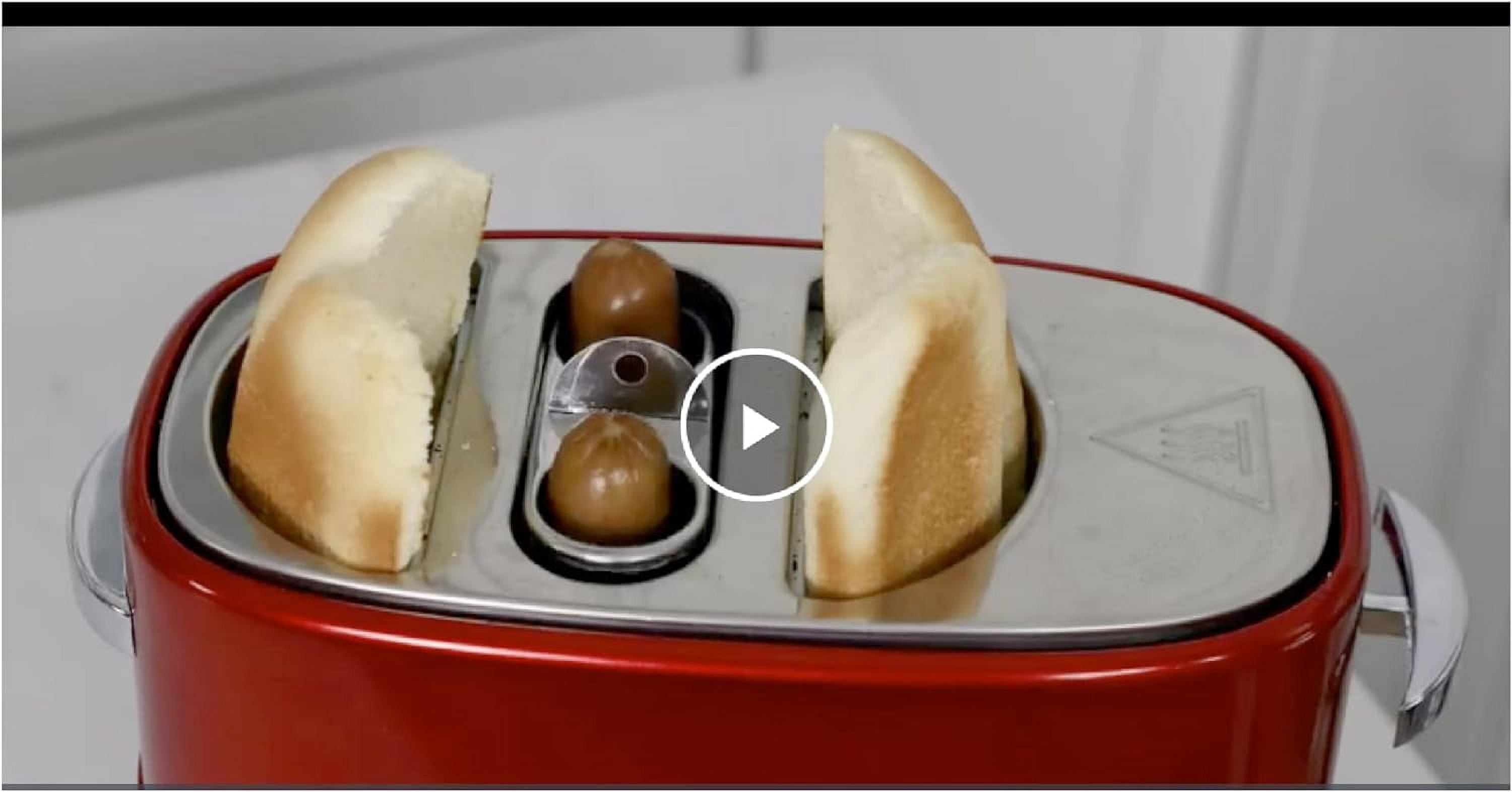 Nostalgia 2-Slot Retro Pop-Up Bun and Hot Dog Toaster with Removable Hot Dog Cage and Mini Tongs, Red