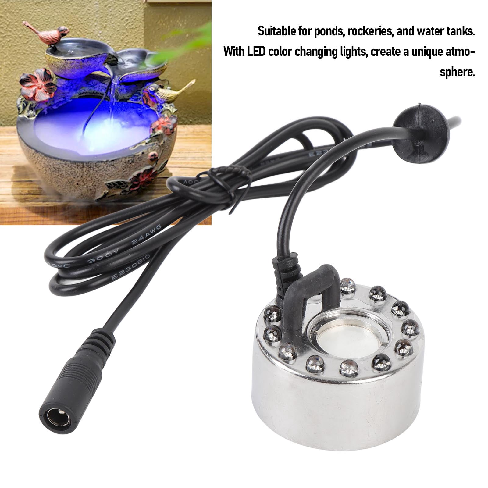Rupoun Mist Maker Fogger 350mL/H with 12 LED Color Changing Fog Controller 24V Atomizer Fog Machine for Water Fountain Pond EU Plug 5.51 in / 14 cm