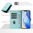 thumbnail image 3 of Flip Case for iPhone 15, Embossed PU Leather Full body Protection Wallet Case, Card Slots Kickstand, Wrist Strap + Shoulder Strap, RFID Blocking Magnetic Closure Phone Cover, Mint, 3 of 14