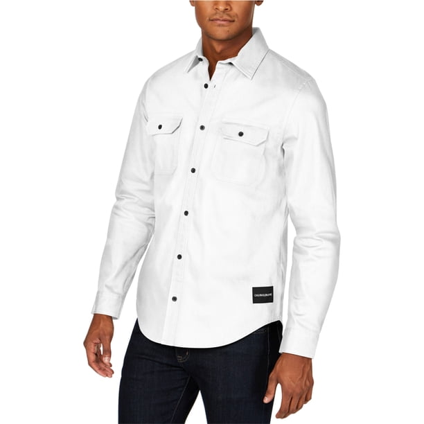 Calvin Klein hasta la camisa con botones para hombre, blanco, pequeño Calvin Klein Botones al frente
