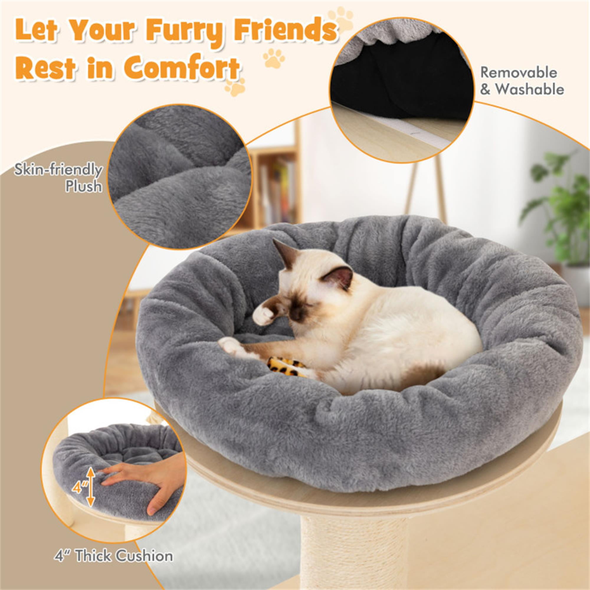 Kadyn 67" Cat Tree Tower for Indoor Cats, Multi-Level Cat Tree House with 3-Story Cat Condo, Top Perch, Sisal Rope Scratching Posts, Gray