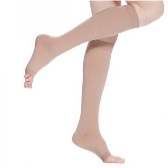 YOPTOP Compression Stockings Knee High Open Toe Men Women Support Stockings Black/ Flesh