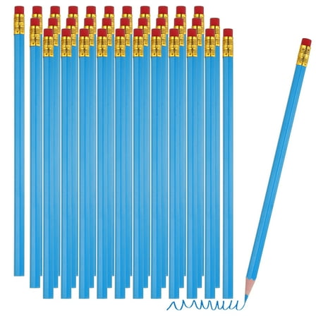 Uxcell Erasable Colored Pencils, 36 Pcs Oil Color Pencils with Erasers Hexagonal Rod Wooden Colored Pencils for Tests Marking Grading Art Painting, Sky Blue