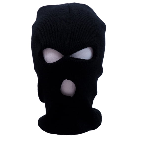 BLACK 3 HOLES FACE MASK WINTER THERMAL WARM KNIT LONG BEANIE SKI BALACLAVA