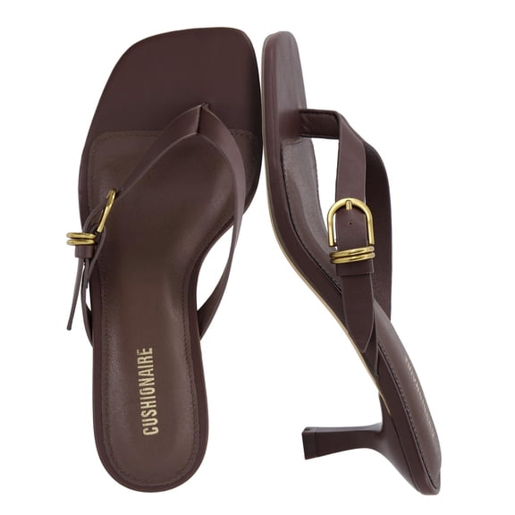 Cushionaire Marlin Low Kitten Heels for Women, Thong Style Dressy Heeled Womens Sandals with Adjustable Buckle Closure