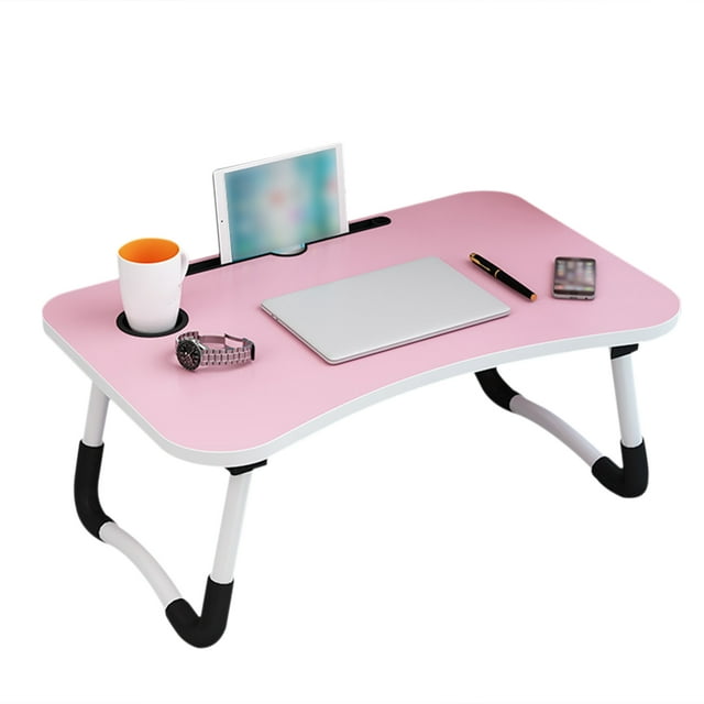 Generic Portable Folding Laptop Desk for Bed, Multifunctional Wooden Table with Adjustable Height, Lightweight and Compact Design for Home, Office, or Travel Use.