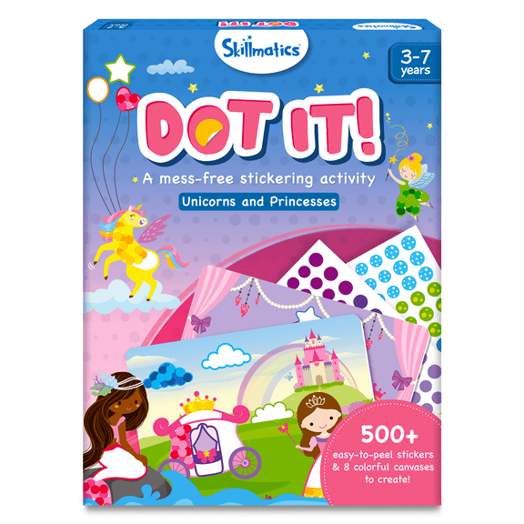 Skillmatics Dot It Sticker Art - Unicorns & Princesses, Mess-Free Fun for Kids, 500  Stickers, Craft Kits, DIY Scrapbooking Activity, Travel Toys, Gifts for Girls & Boys Ages 3, 4, 5, 6, 7