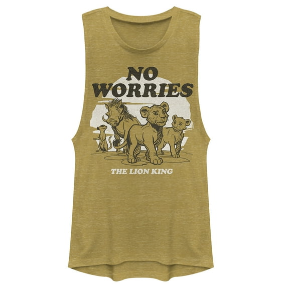 Junior's Lion King No Worries Cartoon  Festival Muscle Graphic Tee Gold Heather X Large