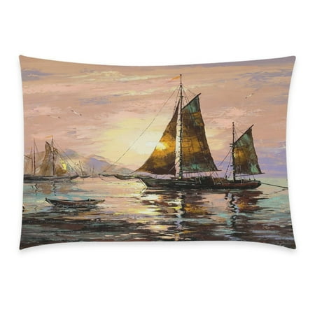 Colorful Sailboat Paintings ZKGK Home Bathroom Decor Sunset Painting Decorative Boat Pillowcases Decorative Pillow Cover Case Shams Standard Size for Couch Bed-Colorful 20x30 Inch Sail Boat Oil Painting Sea Sunset ()