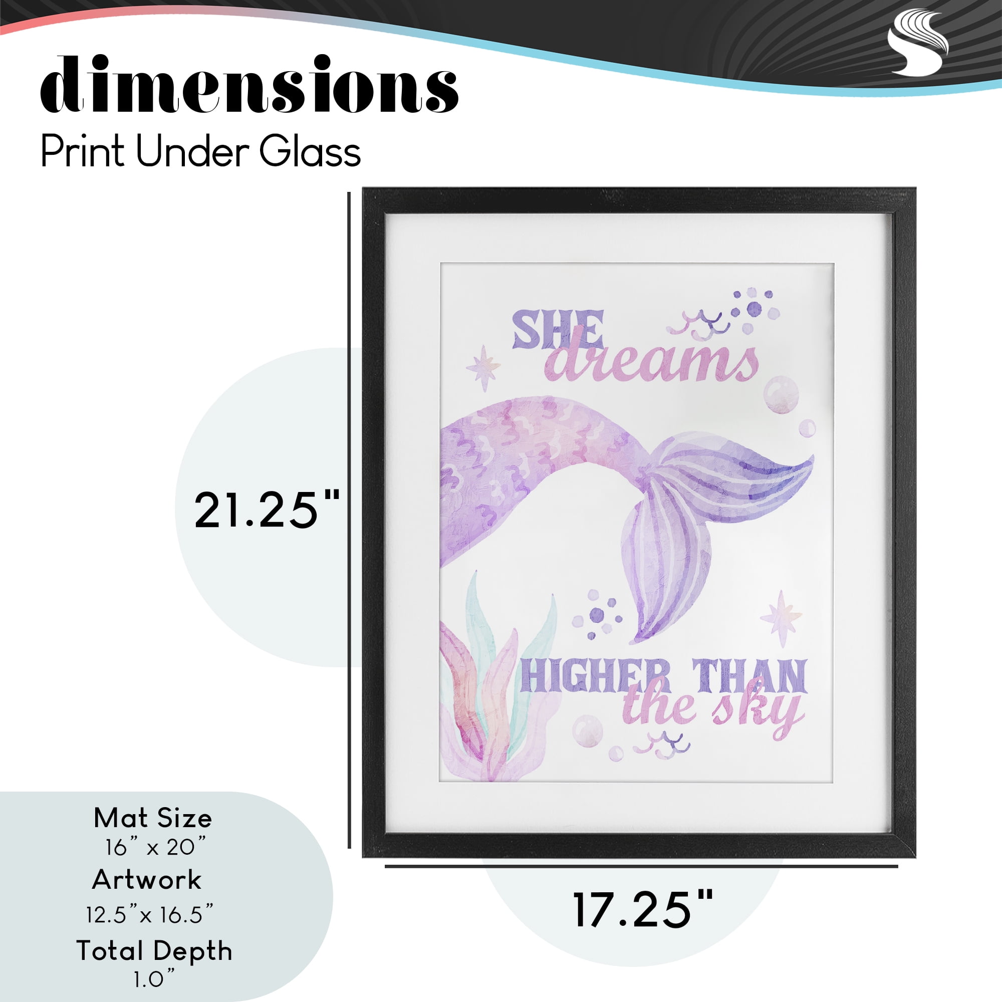 She Dreams Higher Than The Sky Black Framed Print Under Glass, design by Kim Allen
